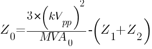 Z_0={3*(kV_pp)^2/{MVA_0}}-{(Z_1+Z_2)}